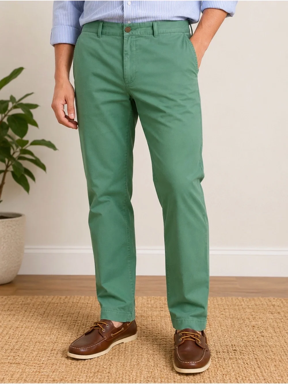 J.Crew Men’s 36x30 Green Chino Pants 100% Cotton Flat Front Casual Preppy